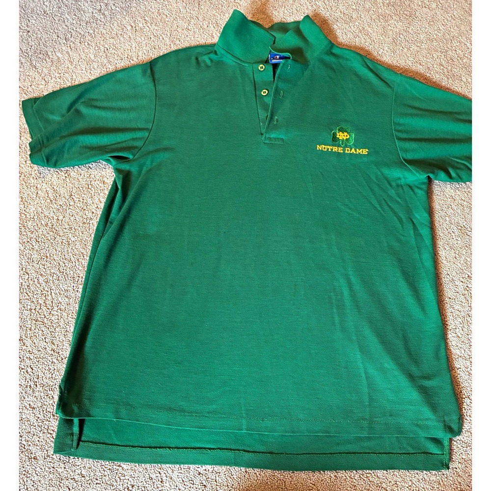 Champion Notre Dame Fighting Irish Green Polo Shirt Mens XL Made in USA